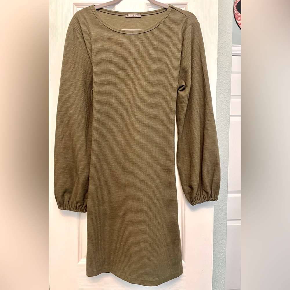 Army green dress with tie back.